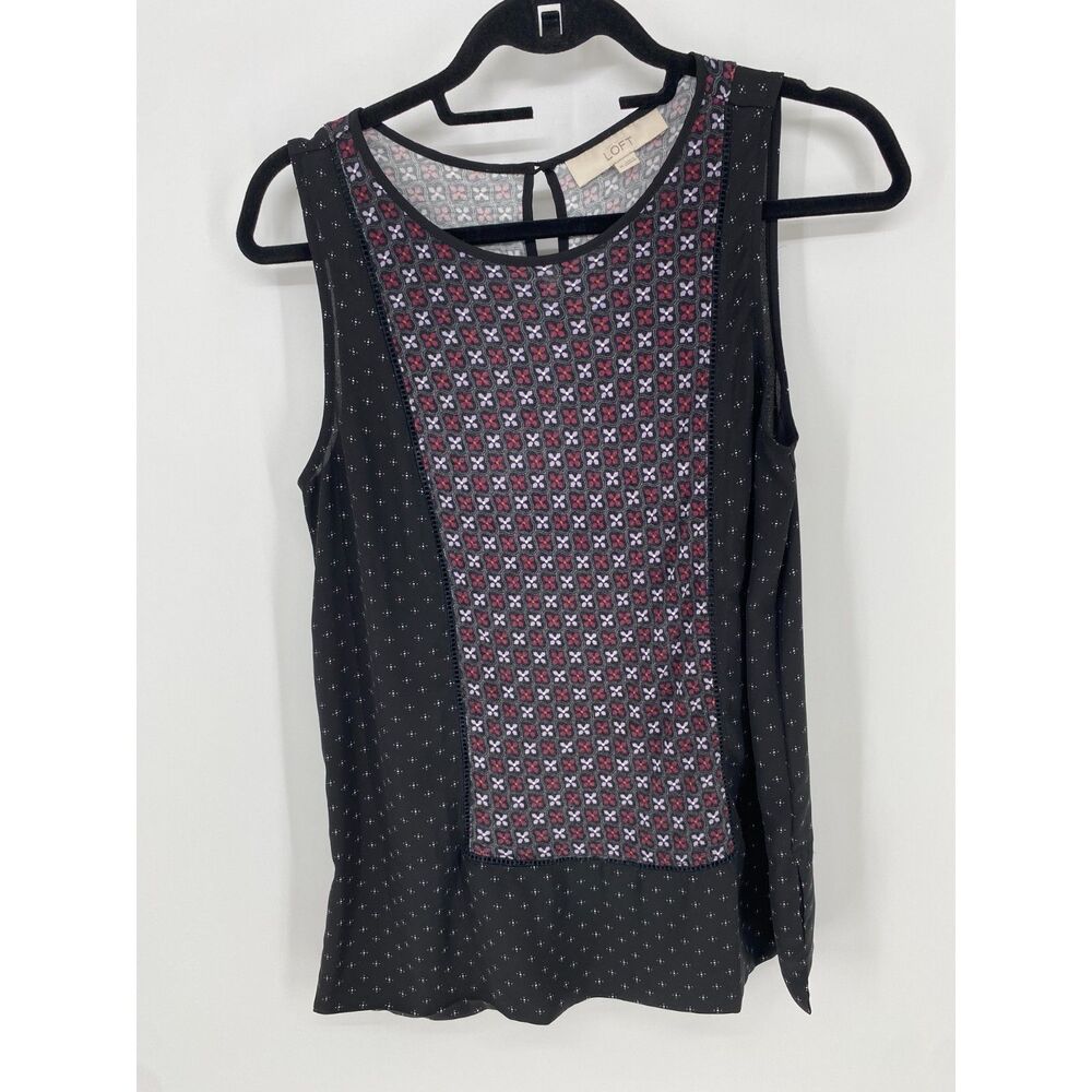 Loft Red White Geometric Floral Print Womens Sleeveless Tank Medium - Picture 1 of 5